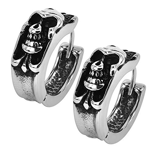 Pendientes de aro de Calavera gótica pequeños de Acero Inoxidable Punk Rock huggie para Hombres Joyería Vintage Cover