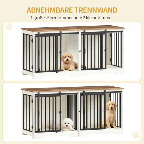 Hzuaneri Hundekäfig Möbel für 2 Hunde, Robuste Hundebox Holz, Weiß Braun