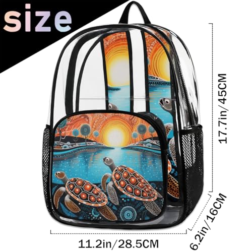 Hand Painted Abstract Turtle Clear Backpack Stadium Approved PVC Backpacks for Adults Heavy Duty Clear Bag for Work Security Travel College2