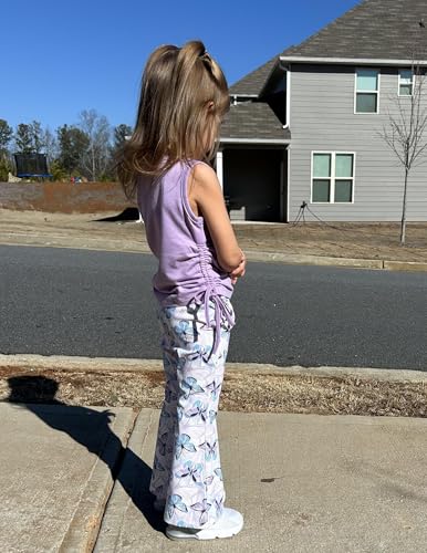 Image of Arshiner Toddler Girl Clothes 2 Piece Outfits Side Adjustable Drawstrings Tank Tops and Flare Leggings Pant Set