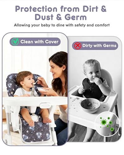 Image of Baby High Chair Cover Replacement, Reversible & Waterproof High Chair Cushion Pad Home & Restaurant use, Includes 5-Point Harness Strap, Chair Not Included - Grey