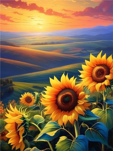 Broderie Diamant Crépuscule Tournesol : Tableau Perle de Luxe