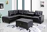 GTU Furniture Pu Leather Living Room Sectional Sofa Set in Black/White (with Ottoman, Black)