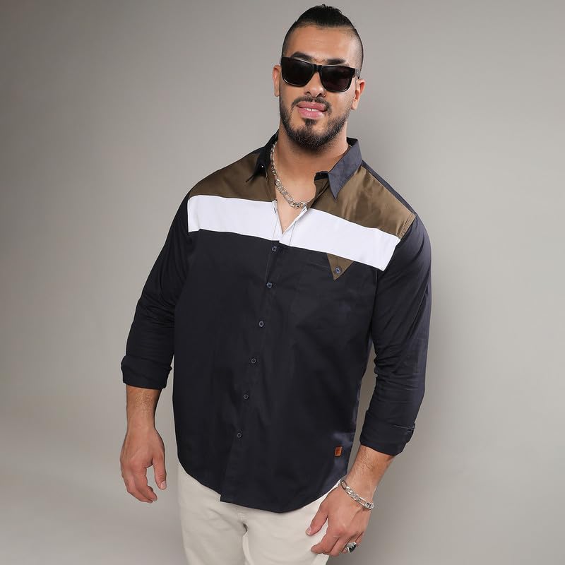 Image of Instafab Plus Men's Shirt for Casual Wear | Spread Collar | Long Sleeve | Button Closure | Plus-Size Fit | Cotton Shirt Crafted with Comfort Fit for Everyday Wear