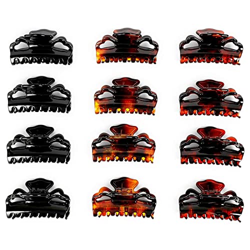 Tortoise Shell Claw Hair Clips for Women, 10 Prongs (3.4 In, 12 Pack)