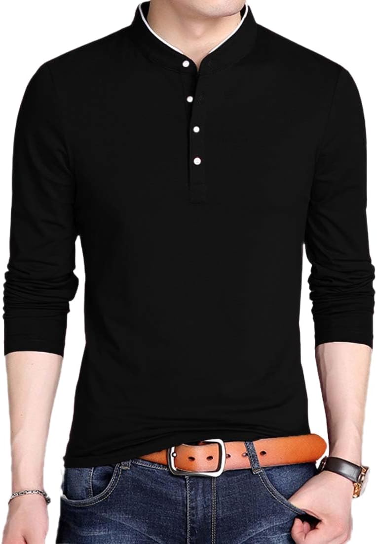 Decrum Mens Henley Long Sleeve Shirt - Soft Casual Full Sleeves Mandarin Collar Shirts for Men - Image 2