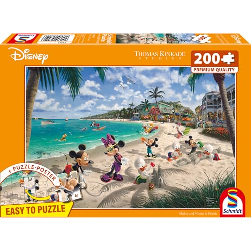 Schmidt 56559 Thomas Kinkade, Disney, Mickey et Minnie en Floride, Puzzle 200 pièces
