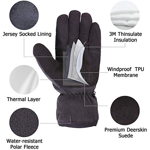 SKYDEER Winter Gloves with Soft Deerskin Suede Leather for Men and Women Cold Weather (SD8661T/M, Warm 3M Thinsulate Insulation)
