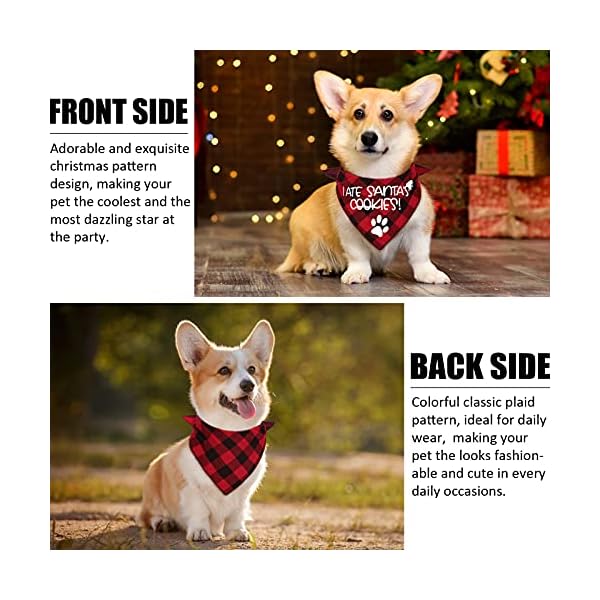 4 pack merry christmas dog bandanas - classic triangle fall xmas christmas printing dogs red plaid scarf bibs kerchief gifts set - pet holiday accessories decoration for small to large puppy dogs cats - image 5