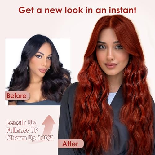 SHINLEA Auburn Wig for Women, 26 Inch Long Wavy Lace Hairline Middle Part Natural Looking Synthetic Heat Resistant Fiber Wigs for Daily, Party, Halloween and Cosplay, Auburn - image 5
