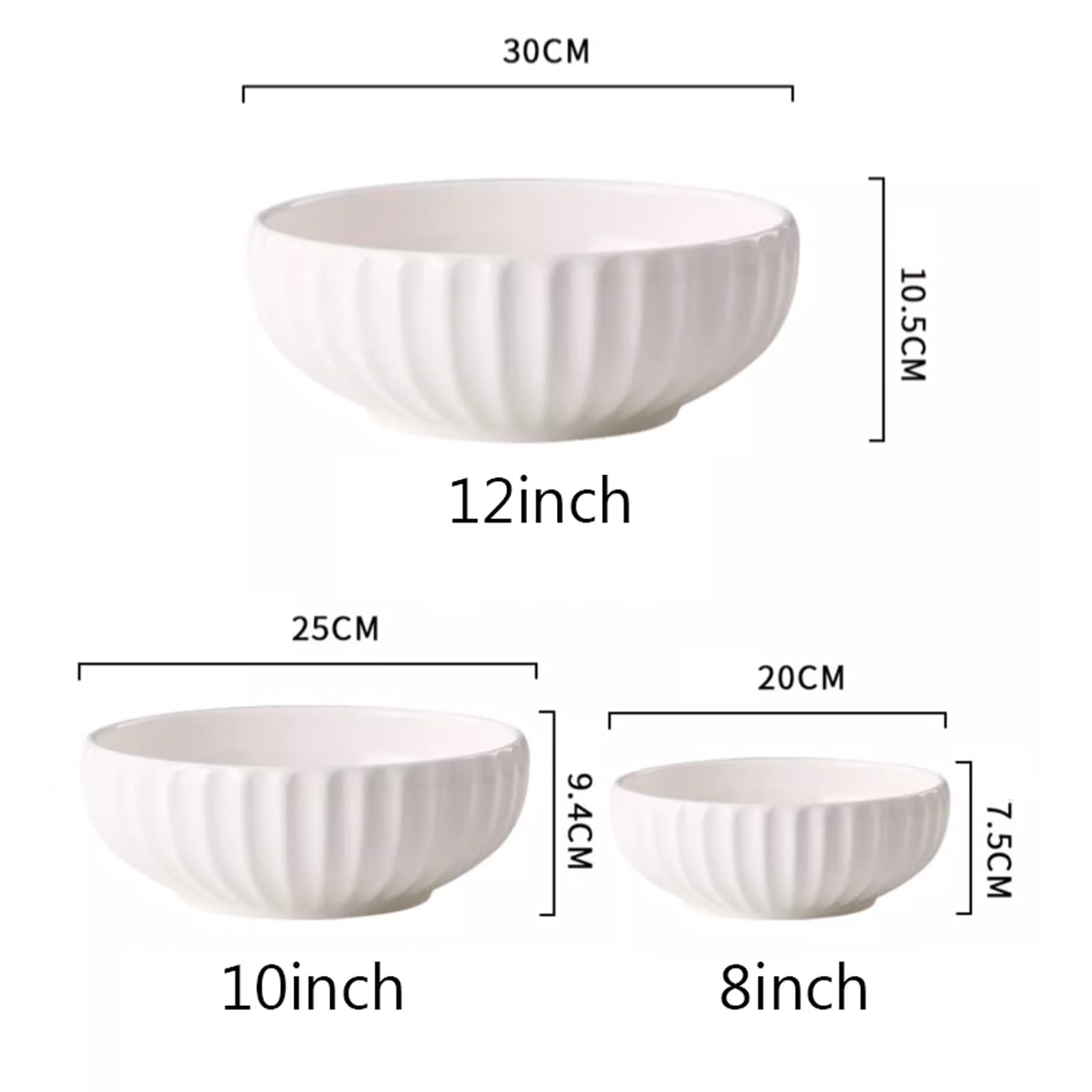 Bol de céréales Grand bol à soupe, grand bol à soupe domestique, trois types de bols grands, moyens et petits, grand bol à soupe en céramique, bol à salade Bols à soupe pour la cuisine(10inch)