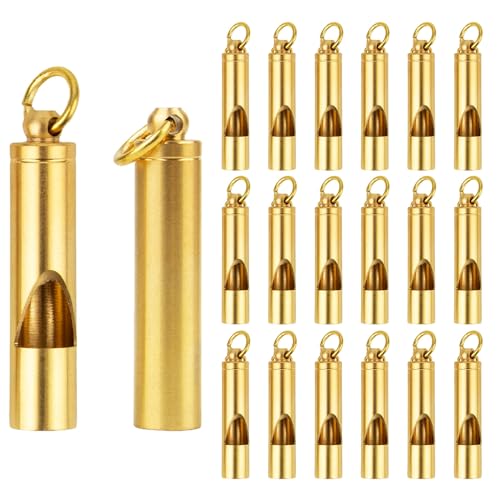 GOGO 20 PCS Brass Whistle with Key Ring, Outdoor Survival Whistle, Premium Emergency Whistle for Boating Camping Hiking Hunting