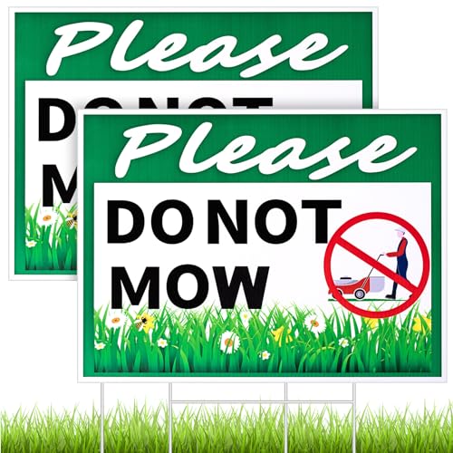 Soaoo 2 Pcs Please Do Not Mow Sign with Metal