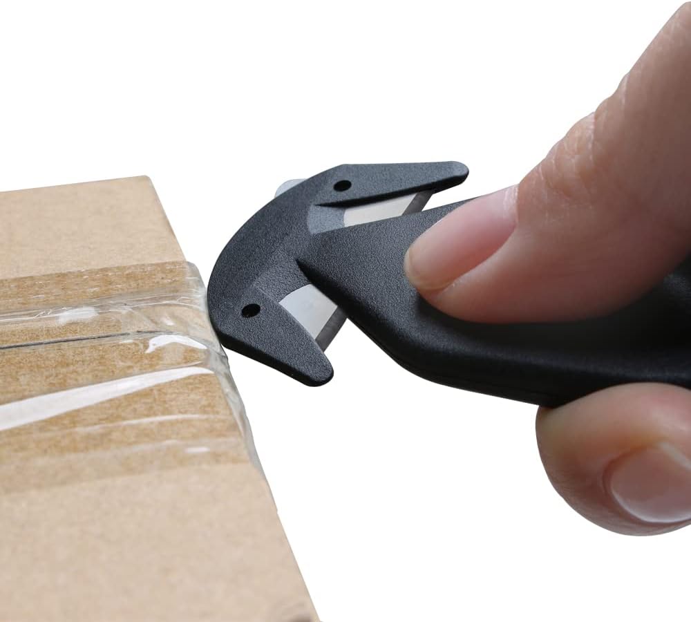 Nova Safety Cutter Tool, Safety Box Cutter Knife, Ergonomic Film Cutting Blade, Box, Strap, Carton, Package, Envelope and Letter Opener (10 Piece - Black)