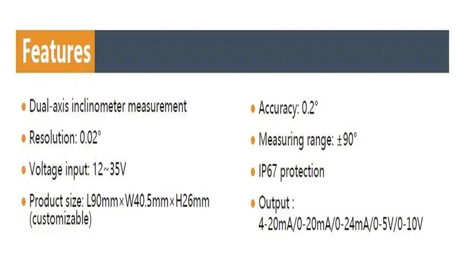 BWK228 BWK220 Inclinomètre à Deux Axes 0-5 V 0-10 V 4-20 mA 0-20 mA 0-24 mA Capteur d'angle d'inclinaison à 2 Axes Capteur de Niveau à clinomètre biaxial(0-10V(Default Range))