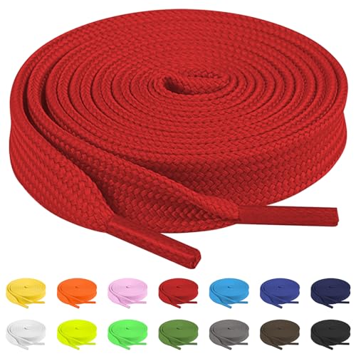 TBOC Cordones Planos [Rojo] [120 cm] para Calzado Zapatos Zapatillas Botas | Cordón Patines Fútbol Deporte | Compatibles con Converse Nike Adidas Panama Jack Asics Vans