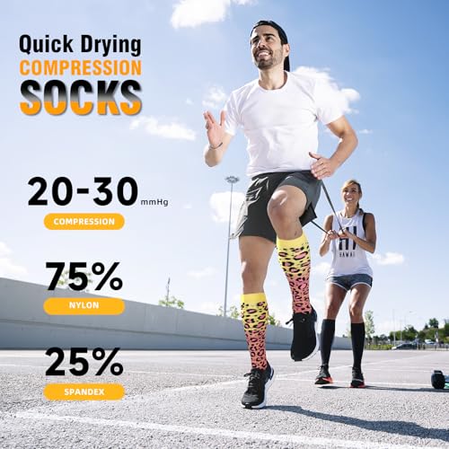 Image of cerpite Compression Socks for Women & Men 6 Pairs Knee High Compression Socks 20-30 mmhg Best for Running,Nurse,Travel