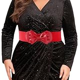 Abien Womens Stretchy Belt Wide Elastic Belts Bow Waist Belt Plus Size for Women Dress(Red-bowknot)