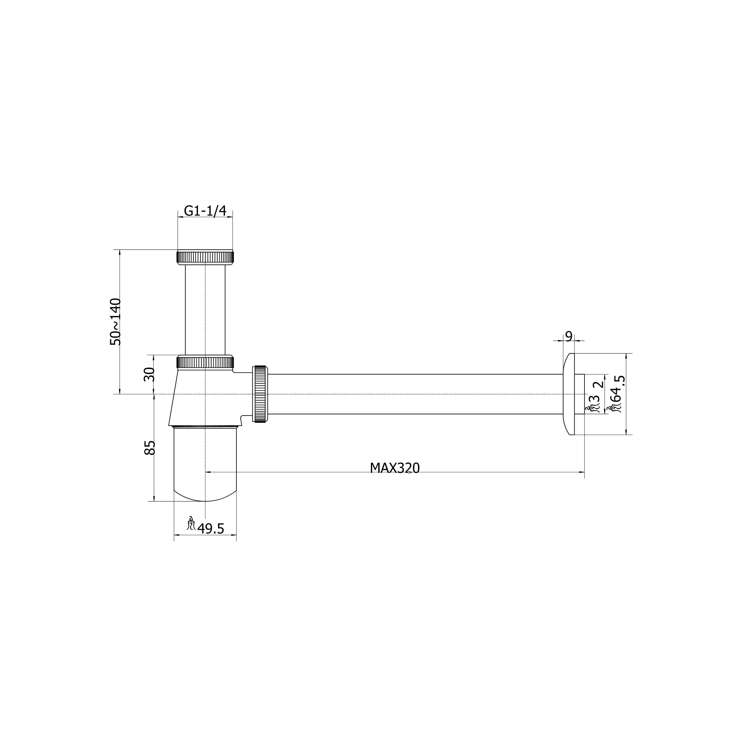Aquauno - Siphon de lavabo rond en laiton doré G1 1/4 - Bonde universelle pour salle de bain - Siphon anti-odeurs - Hauteur réglable - Résistant à la corrosion - Avec ouverture de nettoyage