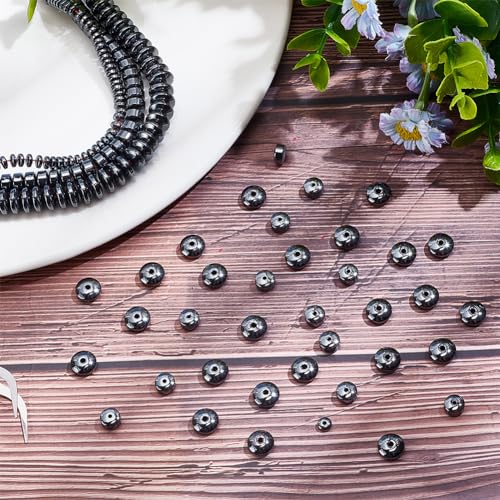 arricraft 394 Pcs Hematite Beads, 3 Sizes Black Flat Round Rondelle Disc Stone Beads for DIY Bracelet Jewelry Making - Image 4