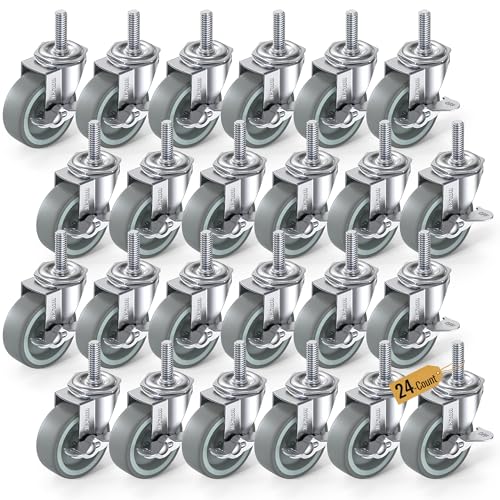 Image of HOLKIE Caster Wheels 3 inch Locking Casters Set of 24, Threaded Stem 3 /8 inch -16 x 1-1 /2 inch (Diameter 3 /8 inch, Length 1-1 /2 inch) Swivel Heavy Duty Castors Gray