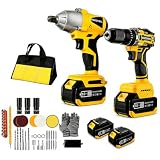 Kit Taladro y Llave de Impacto Inalámbrico 21V (650 Nm), Combo Taladro y Llave de Impacto de 1/2' con 2 Baterías de 4.0 Ah y Maletín para Auto y...