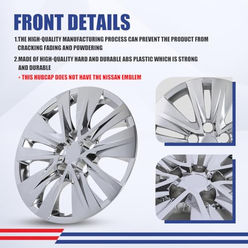 Image of Winjet 16 Inch Premium Hubcaps Replacement for Nissan Sentra 2020-2025 Wheel Rim Covers, [Only Fit Iron Hub & Steel Wheel] Snap On Installation (16 Inch Pack of 4, Chrome)