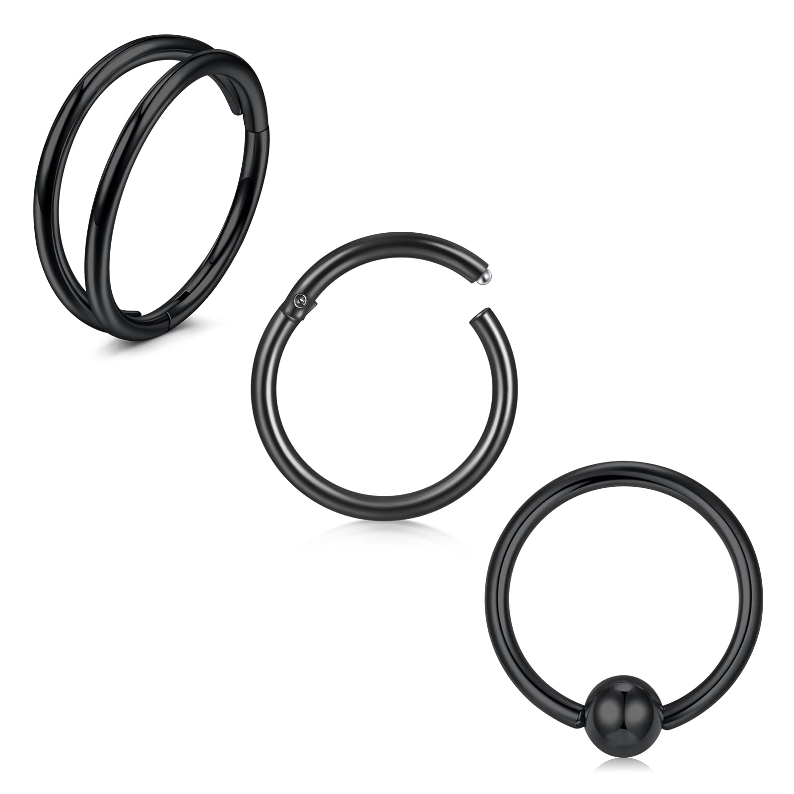 WillTen 20G 8-10MM Piercing Nariz Aro 316L Acero Quirúrgico Piercing Nariz Aro Clicker Segmento Piercing Helix Labio Cartílago Conch Anillo Mujer