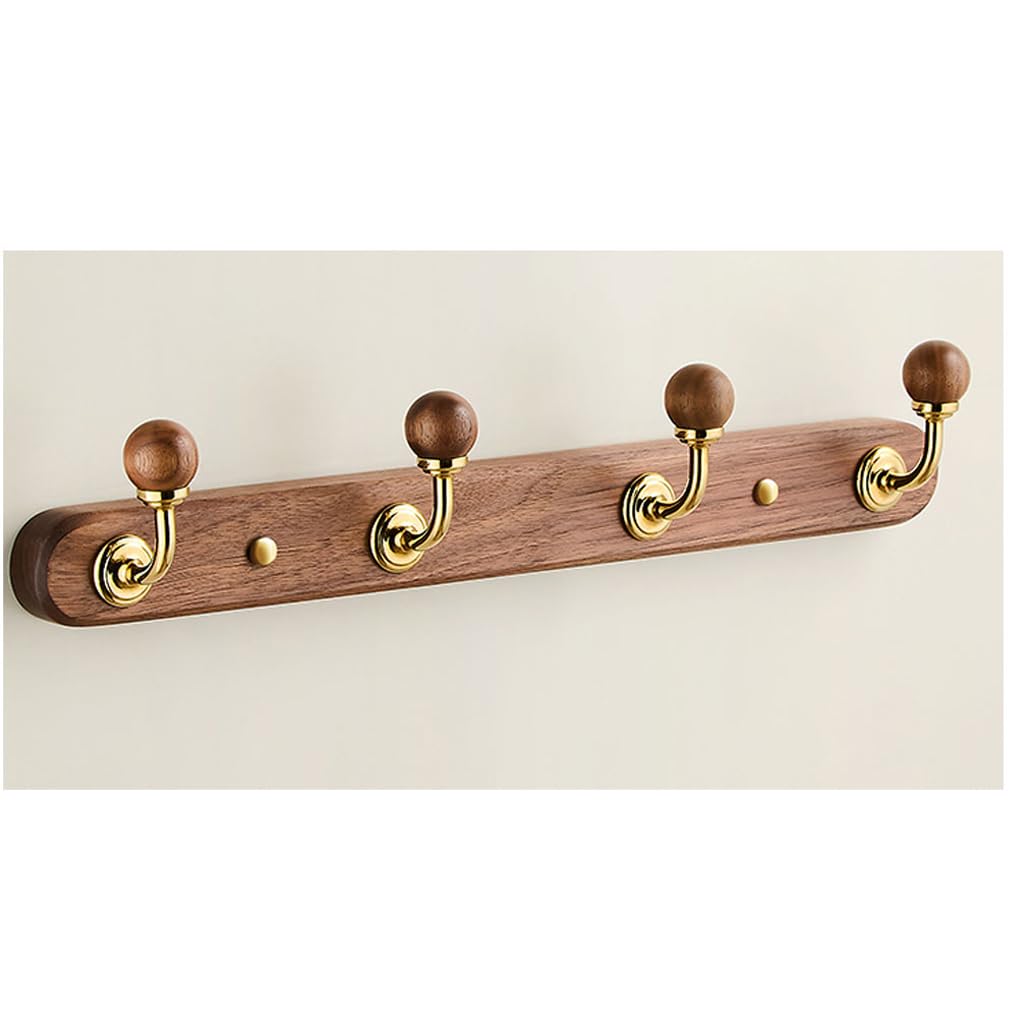 Zhouxiao Gold Wood Coat Rack Wall Mount,Walnut Wood Coat Hooks Hanger Wall Mounted 4Hook