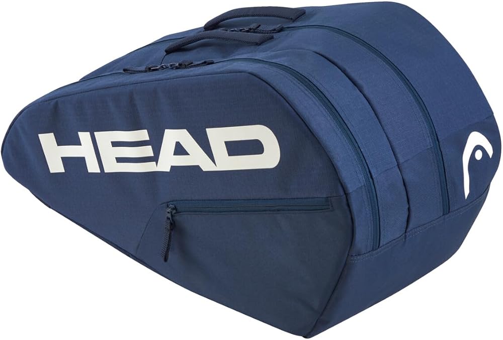 HEAD Base Padel Bag M in navy showing the HEAD logo and front zip pocket