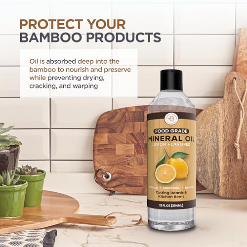 Image of Food Grade Mineral Oil for Cutting Boards - 12 oz Lemon Enriched Butcher Block Oil & Wood Conditioner for Bamboo, Teak, Utensils, Marble, Soapstone, Restores & Protects, Made in USA