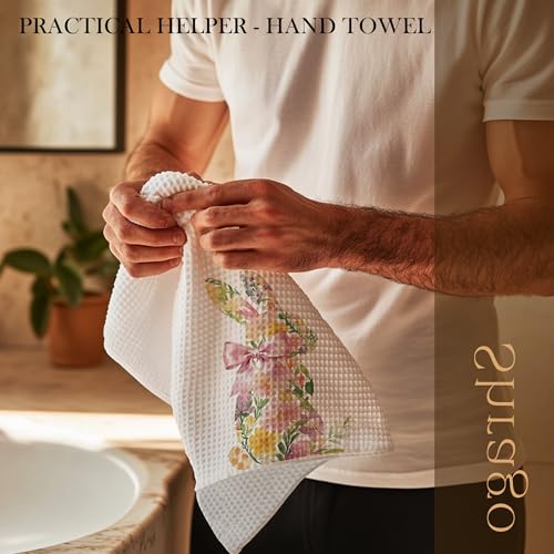 Image of Spring Floral Bunny Kitchen Towels, Coquette Bow Easter Bunny Dish Tea Towels for Kitchen, Cottagecore Flower Rabbit Decorative Hand Towel for Bathroom Decor, 16x24 Inch