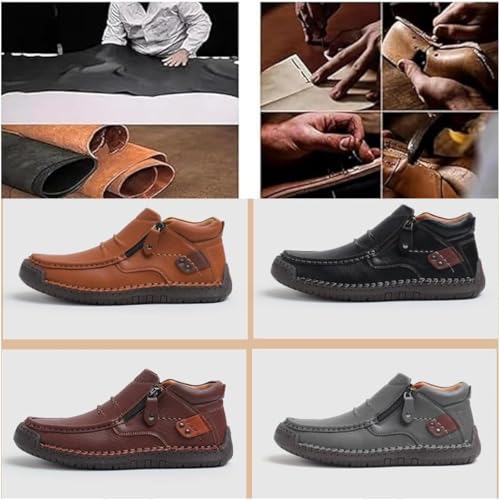 Men's Leather Handmade Platform Shoes Ankle Chukka Boots Fashion Round Toe Side Zipper Mid Top Slip On Loafers4