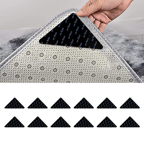 Alfombrilla antideslizante para alfombras, 12 unidades, alfombrilla antideslizante de doble cara, reutilizable, para suelos de madera dura, alfombras y esterillas (triángulo) Cover