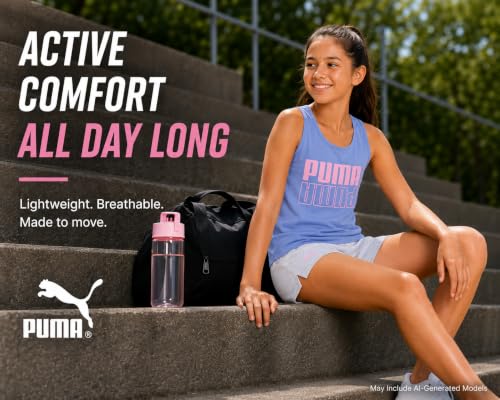 Image of PUMA Girls Active Shorts Set - 3 Piece Performance T-Shirt, Tank Top, Gym Shorts - Summer Athletic Outfit for Girls (7-14)