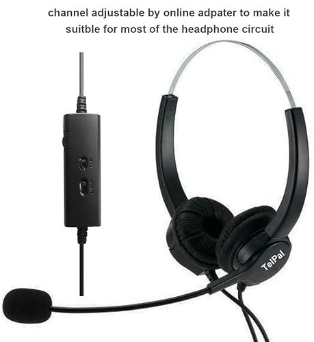 Telpal Telephone Headset, Hands-Free Call Center Noise Cancelling Corded Binaural Headset Headphone 4-Pin Rj9 Crystal Head Mic Microphone Desk Phone -Telephone Counseling Services,Insurance, Hospitals #TOP1