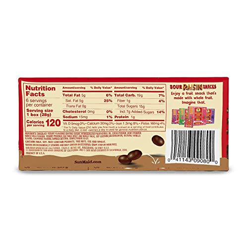 Sun-Maid Chocolate Yogurt Coated Raisins - (6 Pack) 1 oz Snack-Size Box - Yogurt Covered Dried Fruit Snack for Lunches and Snacks
