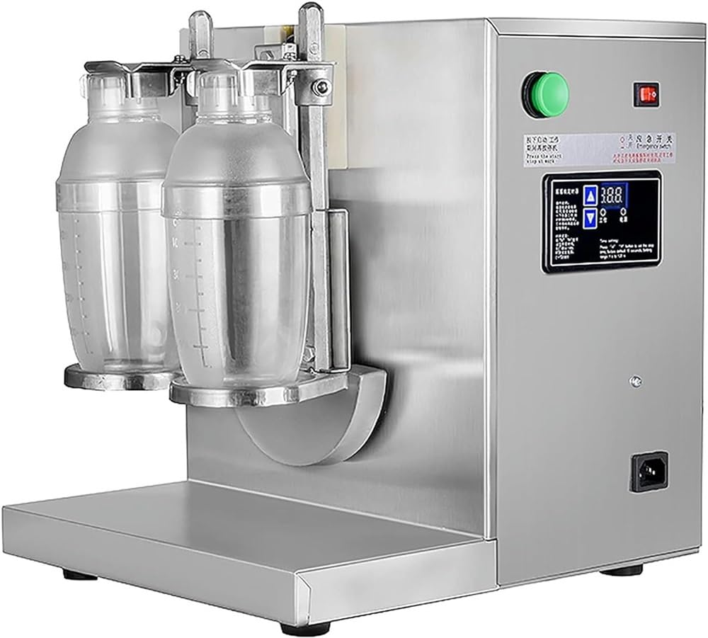 Stainless Steel Double Station Auto Control Mixer Blender Bubble Boba Milk Tea Shaker Machine with 2pcs 750ml Stainless