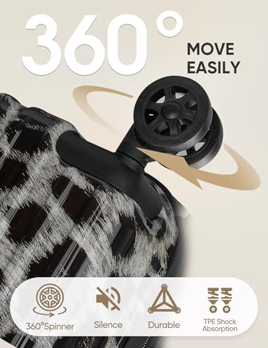 Image of Cheetah Print Carry on Luggage - Airline Approved Suitcases with Spinner Wheels, Built-In TSA Lock，Hard Shell Expandable Suitcases