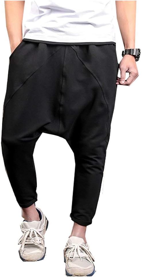 LifeShe Men Hip Hop Baggy Harem Low Crotch Pants Joggers Sweatpants