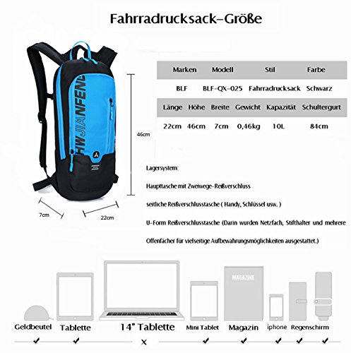 WINDCHASER 10L Kleiner Fahrradrucksack Wasserdicht Trinkrucksack – Ansicht 6