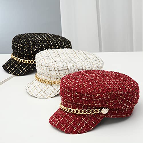 Women Tweed-Plaid-Newsboy Fiddler Cap Classic Cabbie-Berets Hat Winter Fashion Teens Adjustable 55-57Cm (Black) #TOP3
