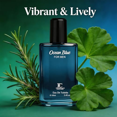 Image of AFLUXE Ocean Blue Eau de Parfum for Men, Fresh Aquatic Woody Cologne with Sea Water, Mint & Cedar Notes, Long Lasting Masculine Fragrance, 3.4 Fl Oz (100ml)