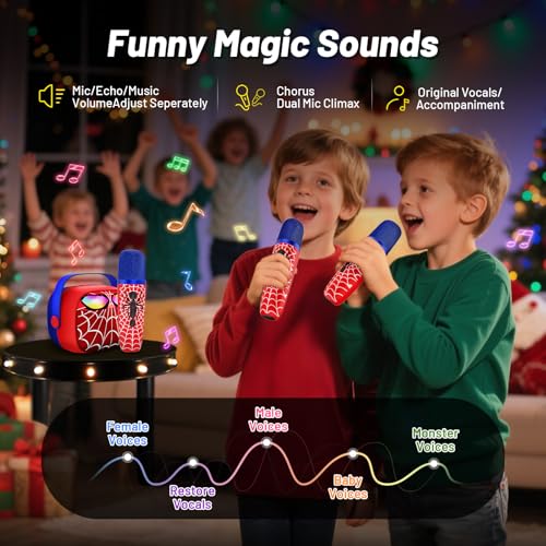 Mini Karaoke Machine for Kids,5 Voice Effects - Portable Bluetooth Speaker with 2 Wireless Mics LED Lights for Boys Girls Ages 3-12| Kids Karaoke Machine Birthday Gift Toy for Singing,Party & Play by Motivekit - Image 2