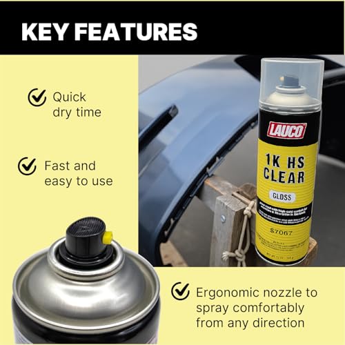 LAUCO 1K HS Gloss Clear 13 oz. Automotive Aerosol Spray Paint Can - Pack of 2 - Acrylic Clear Coat Perfect for Protecting Refinish Color on Small Accessories
