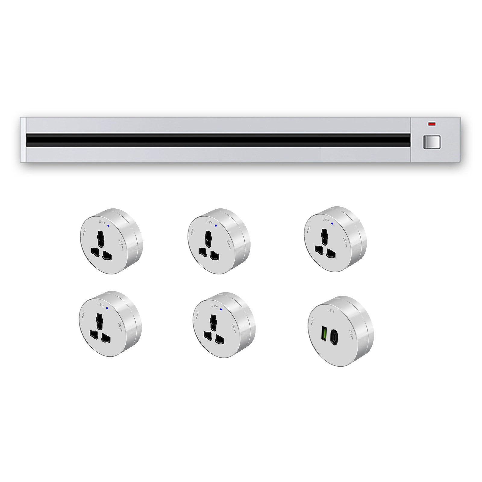 Listwa zasilająca mobilna Silver Track Socket, listwa zasilająca montowana na ścianie z odłączanym adapterem gniazdowym, przedłużacz gniazdowy,60cm
