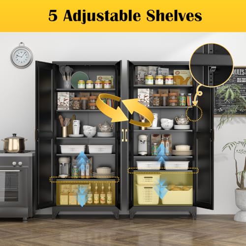Image of SteeLoong 75 inchMetal Pantry Storage Cabinet with Doors & 5 Adjustable Shelves
