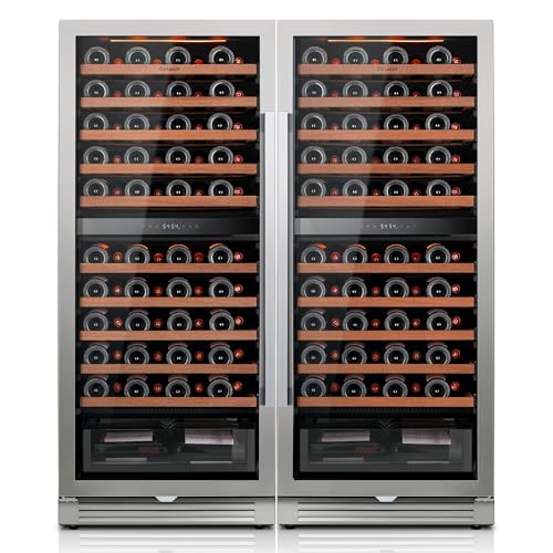 Image of Ca'Lefort 24 Inch Wine Fridge Set, 180 Bottle Capacity Dual Zone Wine Cooler Refrigerator, Built-in Glass Door Wine Fridge with Adjustable Shelves & 3 LED Lighting for Home Bar Kitchen (Two 24 inch Units)