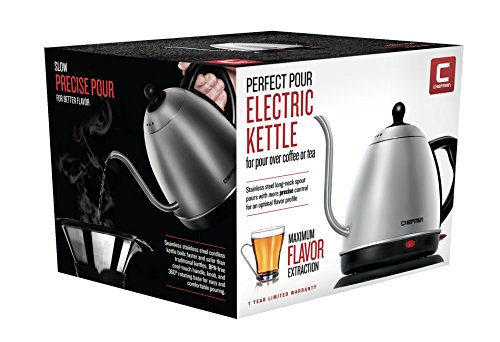 Chefman Electric Kettle,Gooseneck Pour Over Style Water Boiler, 360 Degree Cordless Rotating, Rapid Boil & Strix Control – Stainless Steel , 1 Liter #TOP4
