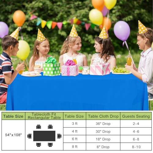 Image of Smiry Disposable Table Cloth - 6 Pack, 54 x 78 Inch Waterproof Rectangle Tablecloths for Parties, Decorative Plastic Table Cover, Leakproof & Sturdy, Blue